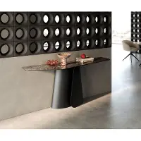 DELIFE Konsolentisch Edge Polygonal 180x50 cm Keramik Emperador Extra Lucidato Dunkelbraun Livos Metall Schwarz