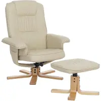 Mendler Relaxsessel H56, Fernsehsessel TV-Sessel mit Hocker Ottomane, Kunstleder Eukalyptus Holz MVG- creme