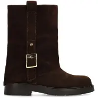 No Stress Dunkelbraune Veloursleder-Stiefel mit Schnalle | Größe 40