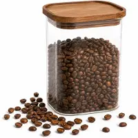WDMT Vorratsglas 900 ml – Rechteckiger Aufbewahrungsbehälter mit Holzdeckel – Transparent/Braun