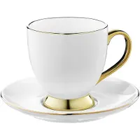 Ambition Königliche Kaffeetasse mit Untertasse – 220 ml – Porzellan – Weiss mit Goldverzierung