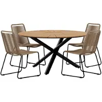 Ebuy24 Mexico Gartenset Tisch Ø140 cm Natur 4 Stühle braun.
