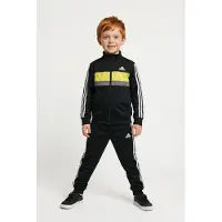 Adidas Trainingsanzug SPORTSWEAR "SEASONAL ESSENTIALS TIBERIO 3-STREIFEN TRICOT KIDS", Kinder, Gr. 140, schwarz (schwarz, weiß, pure lemon), Obermaterial: 100% Polyester, Sportanzüge Trainingsanzug