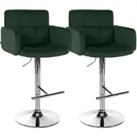 CLP 2er Set Barhocker Los Angeles Samtbezug höhenverstellbar drehbar bis 150 kg | Farbe dunkelgrün Gestell Farbe chrom
