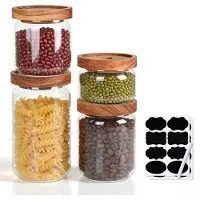 Markenlos Vorratsbehälter mit Holzdeckel, luftdicht, Set von 4, 1000 ml/750 ml/500 ml/350 ml, stapelbare Gläser für Müsli, Getreide und Snacks