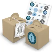 Itenga SET Adventskalender Würfelboxen braun + Garn + Anhänger (V33) + Motiv Z16