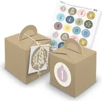 Itenga SET Adventskalender Würfelboxen braun + Garn + Anhänger (V29) + Motiv Z17