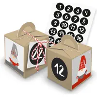 Itenga Adventskalender zum Füllen Würfelboxen (V28) + Wichtel quadratisch + Motiv Z30
