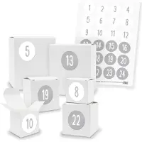 Itenga Adventskalender zum Füllen 24x Quader Würfel gemischt WEISS + Sticker (V01 Z31)