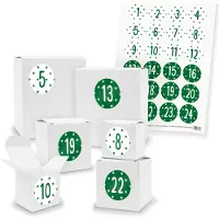 Itenga Adventskalender zum Füllen 24x Quader Würfel gemischt WEISS + Sticker (V01 Z38)