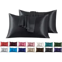 Famanu – Set aus 2 Kissenbezügen aus Satin, 50 x 75 cm, schwarz, hypoallergen und pflegeleicht, mit verdecktem Reißverschluss