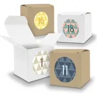 Itenga Adventskalender zum Füllen 24x Würfel 6,5cm gemischt WEISS BRAUN + Sticker V06 Z24