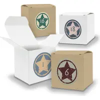 Itenga Adventskalender zum Füllen 24x Würfel 6,5cm gemischt WEISS BRAUN + Sticker V06 Z20