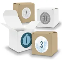 Itenga Adventskalender zum Füllen 24x Würfel 6,5cm gemischt WEISS BRAUN + Sticker V06 Z16