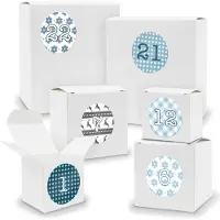 Itenga Adventskalender zum Füllen 24x Quader Würfel gemischt WEISS + Sticker (V01 Z05)