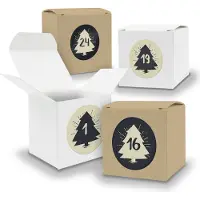Itenga Adventskalender zum Füllen 24x Würfel 6,5cm gemischt WEISS BRAUN + Sticker V06 Z19