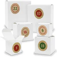 Itenga Adventskalender zum Füllen 24x Quader Würfel gemischt WEISS + Sticker (V01 Z10)