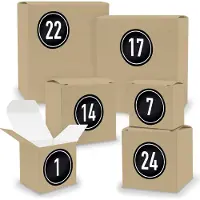 Itenga Adventskalender zum Füllen 24x Quader Würfel gemischt BRAUN + Sticker (V02 Z08)