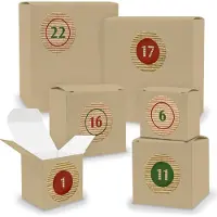 Itenga Adventskalender zum Füllen 24x Quader Würfel gemischt BRAUN + Sticker (V02 Z10)