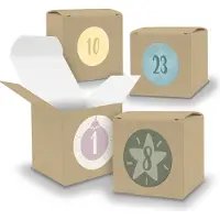 Itenga Adventskalender zum Füllen 24x Würfel 6,5cm BRAUN + Sticker V05 Z17