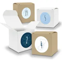 Itenga Adventskalender zum Füllen 24x Würfel 6,5cm gemischt WEISS BRAUN + Sticker V06 Z12