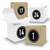 Itenga Adventskalender zum Füllen 24x Würfel 6,5cm gemischt WEISS BRAUN + Sticker V06 Z08