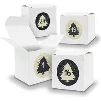 Itenga Adventskalender zum Füllen 24x Würfel 6,5cm WEISS + Sticker V04 Z19