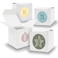 Itenga Adventskalender zum Füllen 24x Würfel 6,5cm WEISS + Sticker V04 Z17