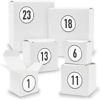 Itenga Adventskalender zum Füllen 24x Quader Würfel gemischt WEISS + Sticker (V01 Z09)