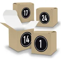 Itenga Adventskalender zum Füllen 24x Würfel 6,5cm BRAUN + Sticker V05 Z08
