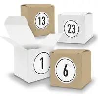 Itenga Adventskalender zum Füllen 24x Würfel 6,5cm gemischt WEISS BRAUN + Sticker V06 Z09