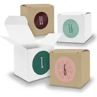 Itenga Adventskalender zum Füllen 24x Würfel 6,5cm gemischt WEISS BRAUN + Sticker V06 Z14