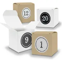 Itenga Adventskalender zum Füllen 24x Würfel 6,5cm gemischt WEISS BRAUN + Sticker V06 Z04