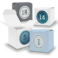 Itenga Adventskalender zum Füllen 24x Würfel 5cm GRAU WEIß EISBLAU + Sticker V13 Z01