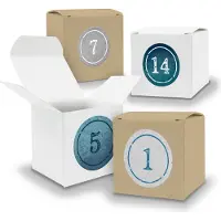 Itenga Adventskalender zum Füllen 24x Würfel 6,5cm gemischt WEISS BRAUN + Sticker V06 Z01