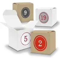 Itenga Adventskalender zum Füllen 24x Würfel 6,5cm gemischt WEISS BRAUN + Sticker V06 Z03