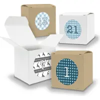 Itenga Adventskalender zum Füllen 24x Würfel 6,5cm gemischt WEISS BRAUN + Sticker V06 Z05