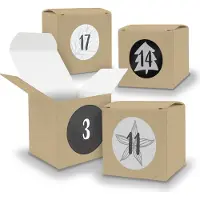 Itenga Adventskalender zum Füllen 24x Würfel 6,5cm BRAUN + Sticker V05 Z18