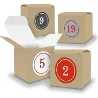 Itenga Adventskalender zum Füllen 24x Würfel 6,5cm BRAUN + Sticker V05 Z03