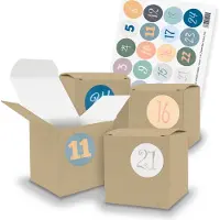 Itenga SET V70 Adventskalender Würfelbox klein, Braun + Zahlensticker Z53, 2cm