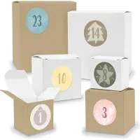 Itenga Adventskalender zum Füllen 24x Quader Würfel gemischt WEISS / BRAUN + Sticker (V03 Z17)