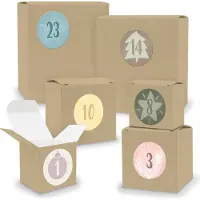 Itenga Adventskalender zum Füllen 24x Quader Würfel gemischt BRAUN + Sticker (V02 Z17)