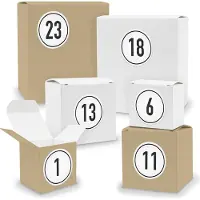 Itenga Adventskalender zum Füllen 24x Quader Würfel gemischt WEISS / BRAUN + Sticker (V03 Z09)