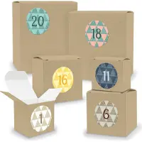 Itenga Adventskalender zum Füllen 24x Quader Würfel gemischt BRAUN + Sticker (V02 Z24)