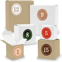 Itenga Adventskalender zum Füllen 24x Quader Würfel gemischt WEISS / BRAUN + Sticker (V03 Z02)