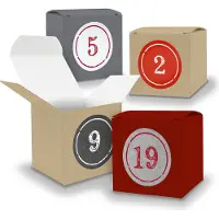 Itenga Adventskalender zum Füllen 24x Würfel 5cm GRAU BRAUN DUNKELROT +Sticker V14 Z03