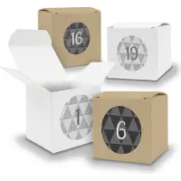 Itenga Adventskalender zum Füllen 24x Würfel 6,5cm gemischt WEISS BRAUN + Sticker V06 Z25