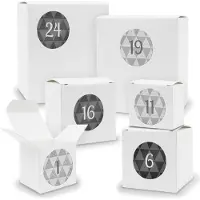 Itenga Adventskalender zum Füllen 24x Quader Würfel gemischt WEISS + Sticker (V01 Z25)