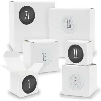 Itenga Adventskalender zum Füllen 24x Quader Würfel gemischt WEISS + Sticker (V01 Z13)