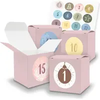 Itenga Adventskalender zum Füllen 24x Würfel Rosa (V41) + Sticker Zahlen (Z17)